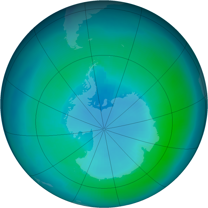 Antarctic ozone map for March 2001